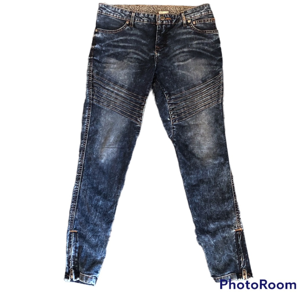 Harley Davidson Moto Denim Blue Jeans Black Label Skinny Cropped Mid-rise